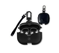 Case for Shokz OpenDots Air Earbuds, FJIASTB Leather Texture Shockproof Protective Cover with Carabiner and Lanyard (Black)