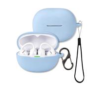 Case for SHOKZ OpenDots Air Earbuds, FJIASTB Soft Silicone Protective Cover with Carabiner and Lanyard, Shockproof (Light Blue)
