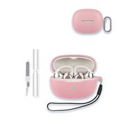 Case for SHOKZ OpenDots ONE E310 Ear Clip Earphone, WUNIAK Soft Silicone Protective Portable Scratch Shock Resistant Shell with Cleaner Kit & Carabiner & Lanyard ,Pink