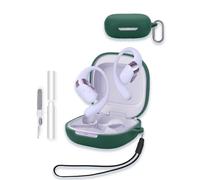Case for SHOKZ OpenFit 2+ Open-Ear Headphones, WUNIAK Soft Silicone Protective Portable Scratch Shock Resistant Shell with Cleaner Kit & Carabiner & Lanyard,Green