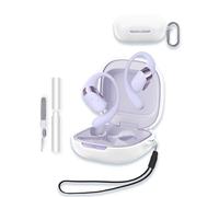 Case for SHOKZ OpenFit 2+ Open-Ear Headphones, WUNIAK Soft Silicone Protective Portable Scratch Shock Resistant Shell with Cleaner Kit & Carabiner & Lanyard ，White