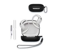 Case for SHOKZ OpenFit 2+ T921 Wireless Earbuds, WUNIAK Soft Silicone Protective Portable Scratch Shock Resistant Shell with Cleaner Kit & Carabiner & Lanyard,Black