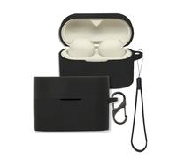 Case for Sony WF-1000XM6 Earbuds, FJIASTB Soft Silicone Protective Cover with Carabiner and Lanyard, Shockproof (Black)