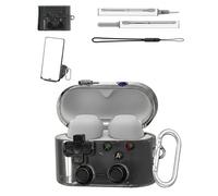 Case for Sony WF-1000XM6 TPU Protective Cover, with Safety Lock & Phone Stand, Pressable Button, Shockproof Full-Body Protection, Includes Lanyard & Cleaning Kit (Clear Black)