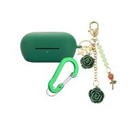 Case for Sony WF-C710N Case Cover with Flower Keychain, Cute Soft Silicone Protective Skin Cases for WFC710N Wireless Headphones with Carabiner for Women Girl (Dark Green)