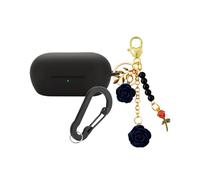 Case for Sony WF-C710N Case Cover with Flower Keychain, Cute Soft Silicone Protective Skin Cases for WFC710N Wireless Headphones with Carabiner for Women Girl (Black)