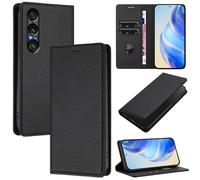 Case for Sony Xperia 1 VII 2025 Flip Cover Shockproof Litchi Texture Anti-slip Wallet Case PU Leather Stand Magnetic Closure |RFID Blocking| 3 Card Slots Skin for Sony Xperia 1 VII 2025 Black