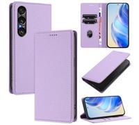 Case for Sony Xperia 1 VII 2025 Flip Cover Shockproof Litchi Texture Anti-slip Wallet Case PU Leather Stand Magnetic Closure |RFID Blocking| 3 Card Slots Skin for Sony Xperia 1 VII 2025 Purple