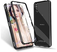 Case for Sony Xperia 10 V, Magnetic Metal Frame Mobile Phone Case 360 Degree Full Body Front Back Tempered Glass Protective Case One Piece Ultra Thin Flip Transparent Cover Black