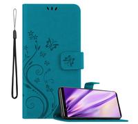 cadorabo Book Case works with Sony Xperia 5 in FLORAL BLUE - Cover in Flower Design with Magnetic Closure, Stand Function and 3 Card Slots - Wallet Etui Pouch PU Leather Flip