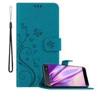 Cadorabo Case compatible with Sony Xperia XA2 in FLORAL BLUE - Protective cover in flower design with magnetic closure, standing function and card slots