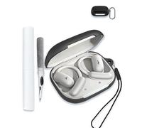 Case for Soundcore AeroFit 2 by Anker, Noise Cancelling Wireless Earbuds, WUNIAK Soft Silicone Protective Portable Scratch Shock Resistant Shell with Cleaner Kit & Carabiner & Lanyard，Black