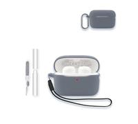 Case for Soundcore by Anker A20i/A25i Earbuds, WUNIAK Soft Silicone Protective Portable Scratch Shock Resistant Shell with Cleaner Kit & Carabiner & Lanyard ,Grey