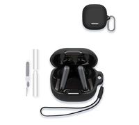 Case for Soundcore by Anker Liberty 4 NC Wireless Earbuds, WUNIAK Soft Silicone Protective Portable Scratch Shock Resistant Shell with Cleaner Kit & Carabiner & Lanyard,Black