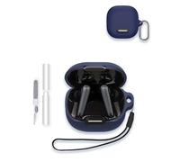 Case for Soundcore by Anker Liberty 4 NC Wireless Earbuds, WUNIAK Soft Silicone Protective Portable Scratch Shock Resistant Shell with Cleaner Kit & Carabiner & Lanyard,Blue