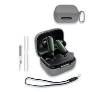 Case for Soundcore by Anker P30i Earbuds, WUNIAK Soft Silicone Protective Portable Scratch Shock Resistant Shell with Cleaner Kit & Carabiner & Lanyard ，Grey