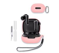 Case for Soundcore by Anker P40i Earbuds, WUNIAK Soft Silicone Protective Portable Scratch Shock Resistant Shell with Cleaner Kit & Carabiner & Lanyard ，Pink