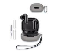 Case for Soundcore by Anker P40i Earbuds, WUNIAK Soft Silicone Protective Portable Scratch Shock Resistant Shell with Cleaner Kit & Carabiner & Lanyard ，Grey