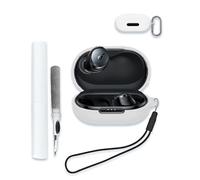 Case for Soundcore by Anker Space A40 Adaptive Active Noise Cancelling Wireless Earbuds, WUNIAK Soft Silicone Protective Portable Scratch Shock with Cleaner Kit & Carabiner & Lanyard,White