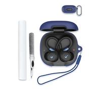 Case for Soundcore by anker Sport X20 Earbuds, Soft Silicone Protective Portable Scratch Shock Resistant Hard Shell with Cleaner Kit & Carabiner & Lanyard，Blue