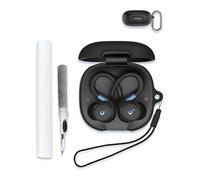 Case for Soundcore by anker Sport X20 Earbuds, Soft Silicone Protective Portable Scratch Shock Resistant Hard Shell with Cleaner Kit & Carabiner & Lanyard，Black