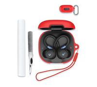 Case for Soundcore by anker Sport X20 Earbuds, Soft Silicone Protective Portable Scratch Shock Resistant Hard Shell with Cleaner Kit & Carabiner & Lanyard,Red