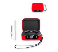 Case for soundcore P41i Wireless Earbuds, WUNIAK Soft Silicone Protective Portable Scratch Shock Resistant Shell with Cleaner Kit & Carabiner & Lanyard,Red