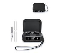 Case for soundcore P41i Wireless Earbuds, WUNIAK Soft Silicone Protective Portable Scratch Shock Resistant Shell with Cleaner Kit & Carabiner & Lanyard ，Black