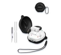 Case for soundcore V40i Open-Ear Earbuds, WUNIAK Soft Silicone Protective Portable Scratch Shock Resistant Shell with Cleaner Kit & Carabiner & Lanyard for Anker soundcore V40i，Black