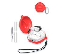 Case for soundcore V40i Open-Ear Earbuds, WUNIAK Soft Silicone Protective Portable Scratch Shock Resistant Shell with Cleaner Kit & Carabiner & Lanyard,Red