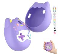 Case for Tamagotchi Pix, Cute Cartoon Silicone Protective Cover for Kids with TPU Clear Screen Protector Film, Non-Slip Shockproof Cartoon Case for Tamagotchi Virtual Pet Keychain (Purple)