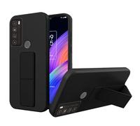 Case for TCL 30XL 30 XL T701DL Phone Case,Stand Case with Tempered Glass Screen Protector Hide Telescopic Folding Kickstand Shockproof Protective Cover Silicone TPU Case for TCL 30 XL 30XL - Black