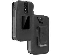 Case for TCL Flip 4 5G Phone, Nakedcellphone [Black Vegan Leather] Form-Fit Cover [Built-in Screen Protection] and [Metal Belt Clip] for T440 (2025)