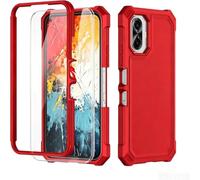 Case for TCL K70 5G/TCL K70 XE with Screen Protector Full Body Protection | TCL K70 Phone Case Front Silicone Bumper+Hard Plastic Back+Tempered Glass Screen+Military Grade Shockproof Corner Design Red