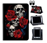Case for TECLAST M40 Plus/P30S 10.1 inch Tablet,360 Degree Rotating Case Protective Cover with Kickstand and with Magnetic Closure,for 10.1" TECLAST P20S/P30S/P40HD Tablet,Floral Flower Rose Skull