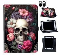 Case for TECLAST P20HD/ M40/ M40 Pro /M40 Plus 10.1 inch,Mxfdegf 360 Degree Rotating Stand and Magnetic Closure Case for TECLAST P20HD/M40/M40 Pro 10.1 inch Tablet,Rose Flower Skull
