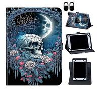 Case for TECLAST P20HD/ M40/ M40 Pro /M40 Plus 10.1 inch,Mxfdegf 360 Degree Rotating Stand and Magnetic Closure Case for TECLAST P20HD/M40/M40 Pro 10.1 inch Tablet,Skull Roses Floral