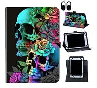 Case for TECLAST P20HD/ M40/ M40 Pro /M40 Plus 10.1 inch,Mxfdegf 360 Degree Rotating Stand and Magnetic Closure Case for TECLAST P20HD/M40/M40 Pro 10.1 inch Tablet,Colorful Rose Flower Skull