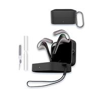 Case for Timekettle W4 Pro AI Interpreter Earbuds, WUNIAK Soft Silicone Protective Portable Scratch Shock Resistant Shell with Cleaner Kit & Carabiner & Lanyard，Black
