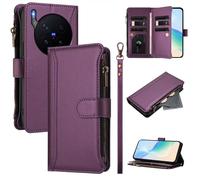Case for Vivo X300 Pro Cover Zipper Pocket Flip Shockproof Leather Wallet Case with 9 Card Holder Slots Stand Silicone Bumper Protector Cover for Vivo X300 Pro Phone Case, Violet