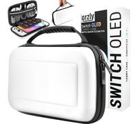 Orzly Carry Case for White Nintendo Switch OLED Console with Accessories and Games Storage Compartment - Easy Clean Case Gift Boxed Edition