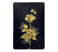 Case for Xiaomi Pad 6S Pro 12.4" Black Soft-Shell Tablet Case with Colorful Pattern Ultra Slim Soft Flexible TPU Skin Shockproof Bumper Anti-Yellowing Back Cover Shell,Golden Butterfly Rose