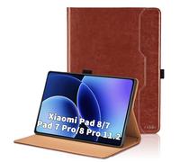 Case for Xiaomi Pad 8 / Pad 8 Pro 2025 11.2 Inch/Xiaomi Pad 7 /Pad 7 Pro 2024 11.2 inch PU Leather Smart Cover with Pocket & Pencil Holder,Hand Strap, Multi-Angle Viewing Stand Cover -Brown