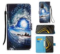 Case for Xiaomi Poco M3, Shockproof Flip Wallet Phone Case Colorful PU Leather Protective Cover for Xiaomi Poco M3 Case with Magnetic Clasp Kickstand Card Slots Holder, Wave Sunshine