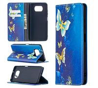 Case for Xiaomi Poco X3 / X3 NFC, Shockproof Colorful PU Leather Flip Wallet Case with Magnetic Closure Stand Card Holder Slots Premium Protective Cover for Xiaomi Poco X3 / X3 NFC, Gold Butterfly