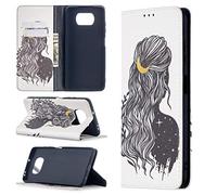 Case for Xiaomi Poco X3 / X3 NFC, Shockproof Colorful PU Leather Flip Wallet Case with Magnetic Closure Stand Card Holder Slots Premium Protective Cover for Xiaomi Poco X3 / X3 NFC, Long Hair Girl