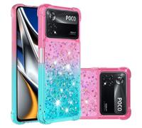 Case for Xiaomi Poco X4 Pro 5G Glitter Cute Bling Sparkle Quicksand Flowing Liquid Transparent TPU Gel Silicone ShockProof Protective Phone Cover for Xiaomi Poco X4 Pro 5G Case Girls, Pink&Blue