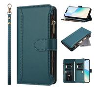 Case for Xiaomi Redmi 15A 5G Cover Zipper Pocket Flip Shockproof Leather Wallet Case with 9 Card Holder Slots Stand Silicone Bumper Protector Cover for Xiaomi Redmi 15A 5G Phone Case, Green