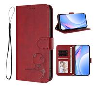 Case for Xiaomi Redmi A3 4G, Embossed Little Panda Flip Folio Shockproof PU Leather Wallet Phone Cases with Kickstand Card Slot Magnetic Protective Cover for Xiaomi Redmi A3 4G Wine Red