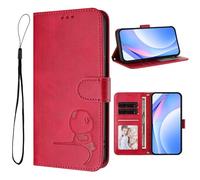 Case for Xiaomi Redmi A3 4G, Embossed Little Panda Flip Folio Shockproof PU Leather Wallet Phone Cases with Kickstand Card Slot Magnetic Protective Cover for Xiaomi Redmi A3 4G red